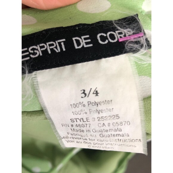 Y2K. ESPRIT DE CORP. Green & White. Polka Dot Dress wiButton Keyhole Back. XS-S - Picture 9 of 10